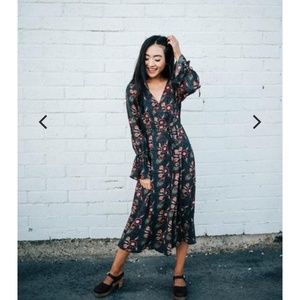 Roolee Green Floral Paisley Midi Dress